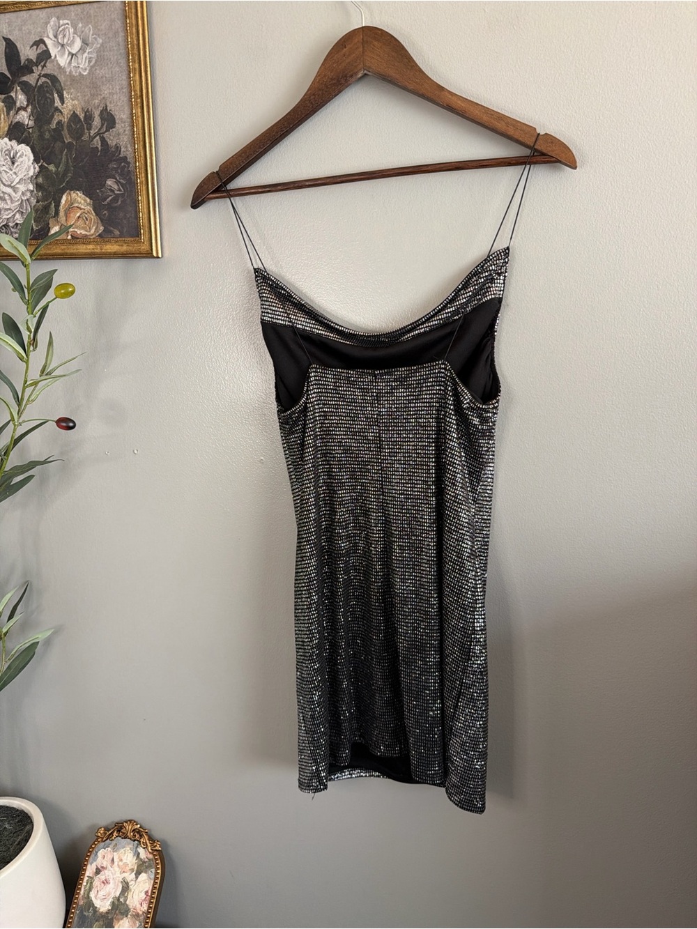 Topshop Silver Metallic Shimmer Cowl Neck Mini Slip Dress US 2 Y2K Party Club - Picture 6 of 9